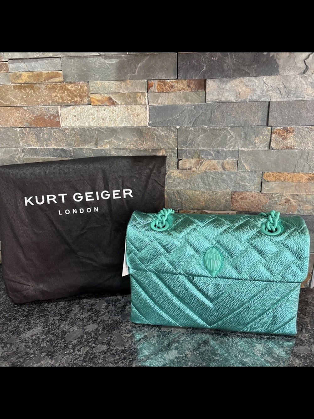 Kurt Geiger Metallic Teal Quilted Shoulder Bag